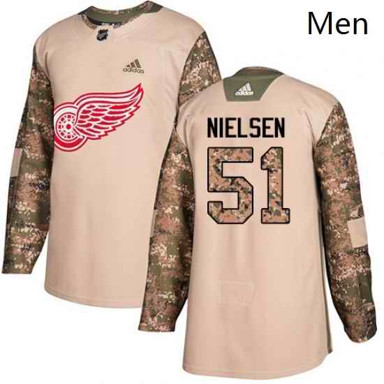 Mens Adidas Detroit Red Wings 51 Frans Nielsen Authentic Camo Veterans Day Practice NHL Jersey